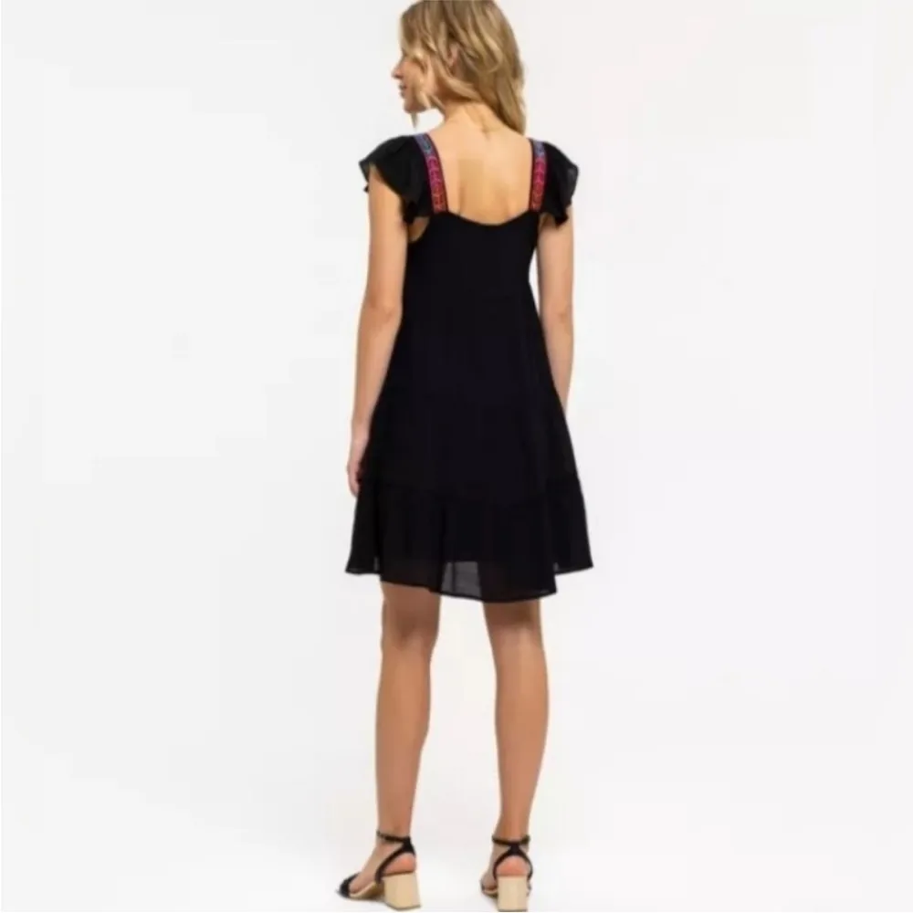 AUGUST SKY Black Embellished Mini Dress with Square Neck and Flutter Sleeves Size L - Image 3