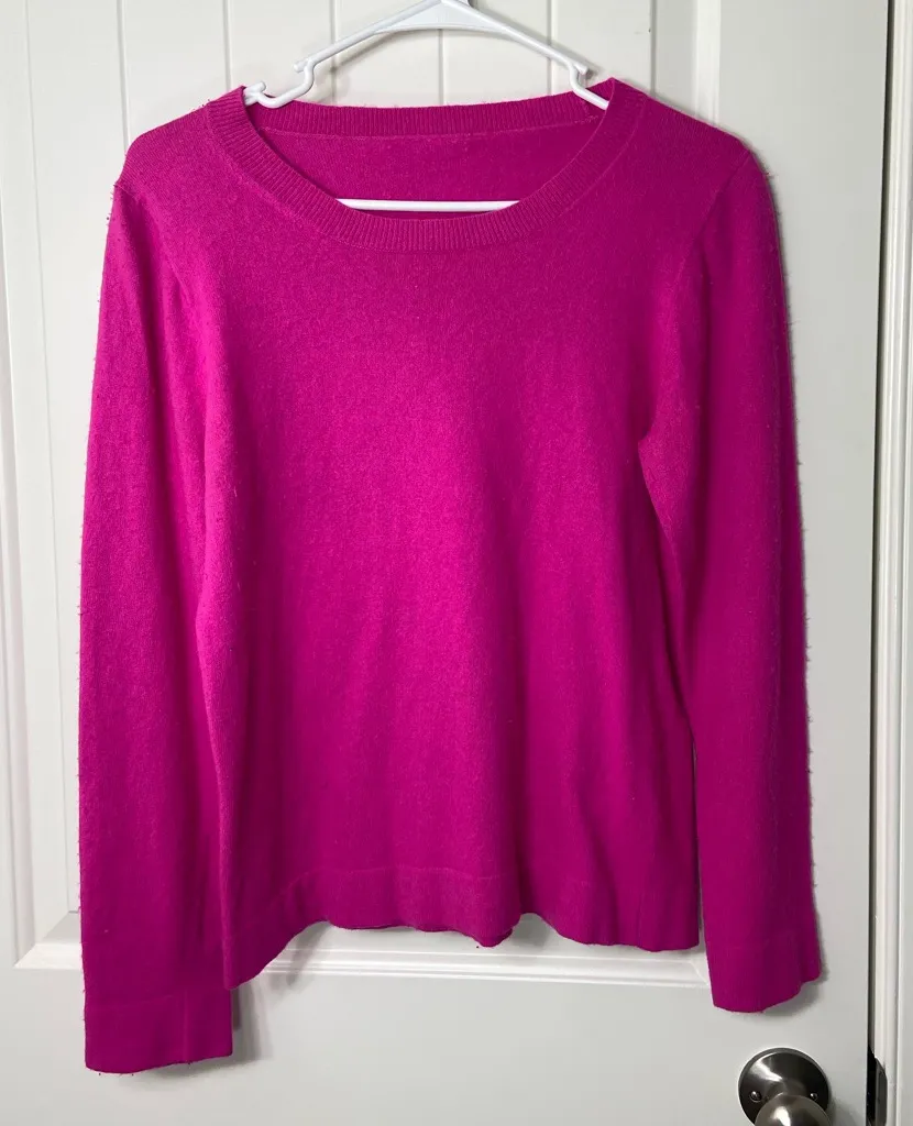 Women’s bright hot pink speckled textured Crewcut soft knit long sleeve sweater - Image 1