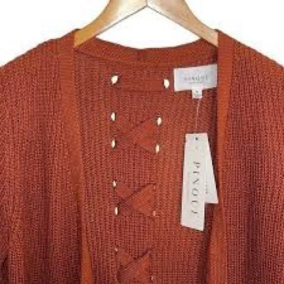 NWT Pinque Stitch Fix Cardigan Sweater Women Artisan Rust Knit Open Front M Brown Size M - Image 7