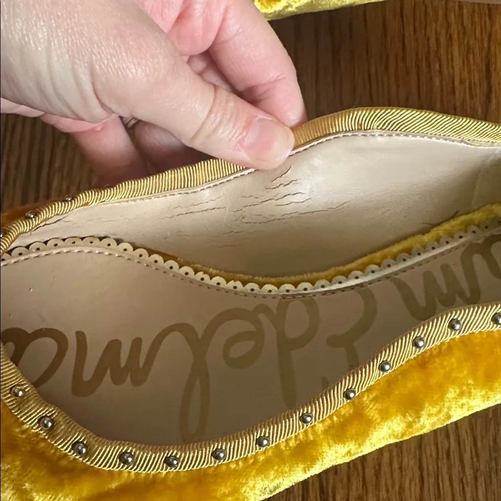 Gold Velvet Sam Edelman Studded Pointy Toe Flats - Image 5