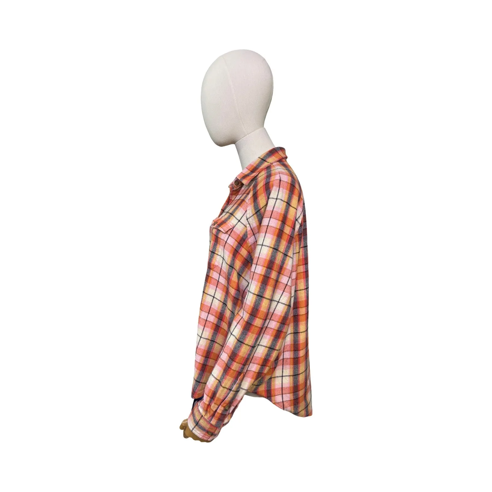Billabong Cotton Plaid Flannel Shirt in Warm Pink Orange Size Small Y2K Surf - Image 5