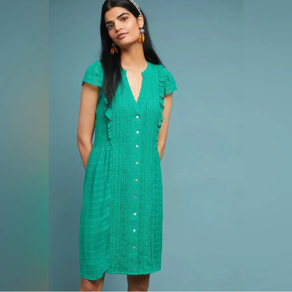Anthropologie Meadow Rue Button-Down
Emerald Green Button Down Midi Dress - Image 3