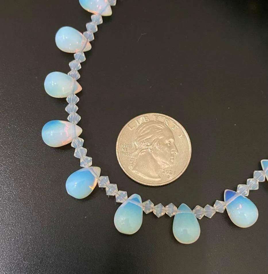Opalite Teardrop Top Drilled Beaded 18” Necklace W/ Sterling Silver Clasp 32g. White - Image 6