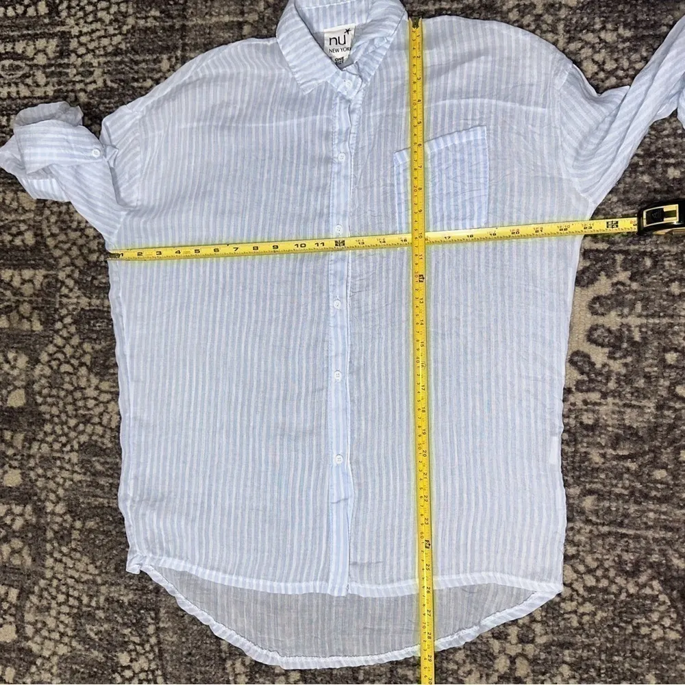 NU New York Women’s One Size Blue White Striped Cotton Viscose Button Up Shirt - Image 8