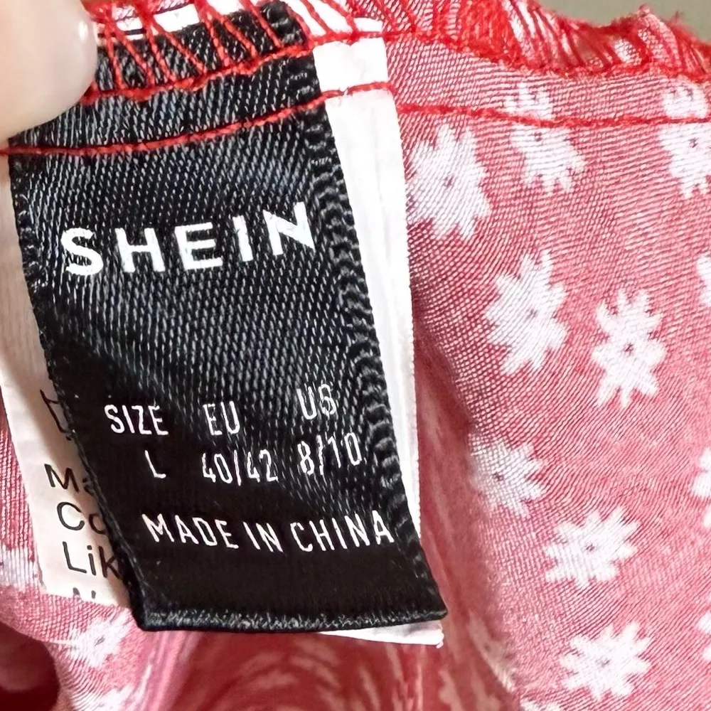 Red Floral Sundress Spaghetti Strap Lightweight Midi Dress Large Feminine Boho - Image 8