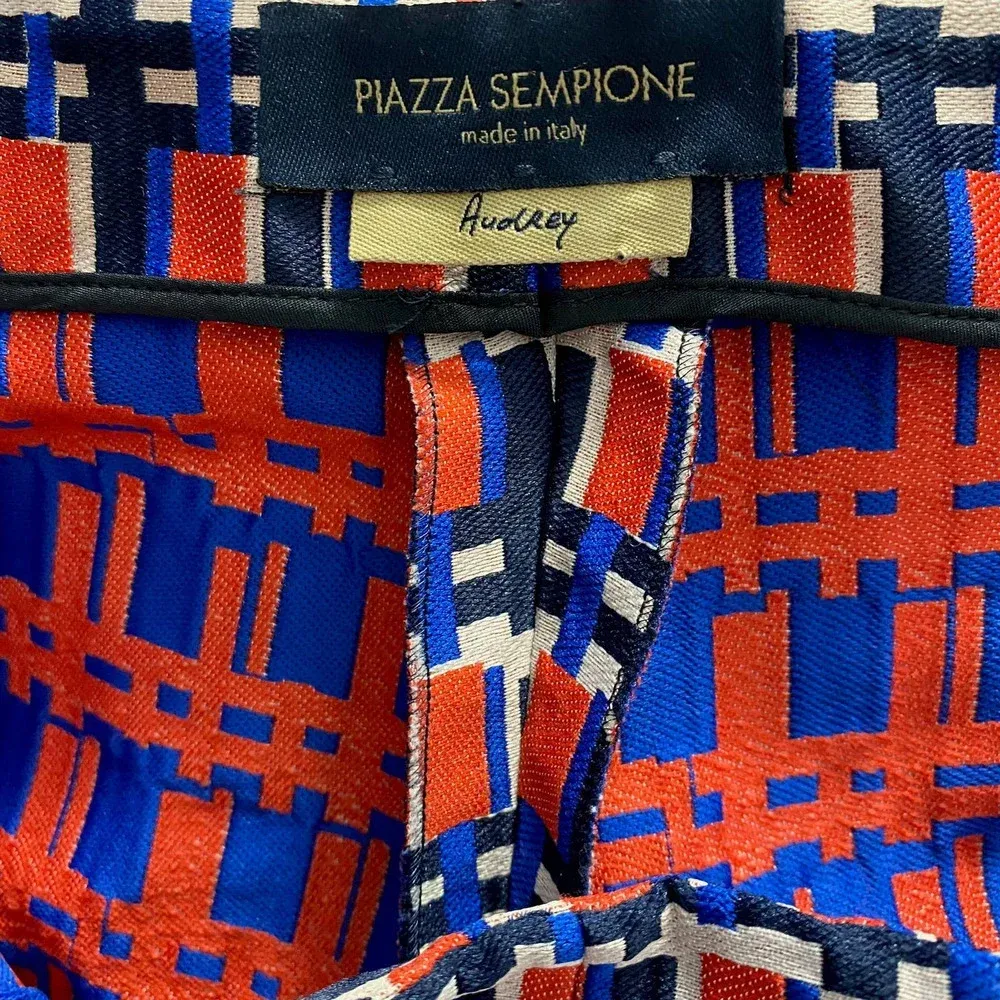 Piazza Sempione‎ Audrey Print Crop Tapered Pants Pink & Navy Blue Size US 10 - Image 11