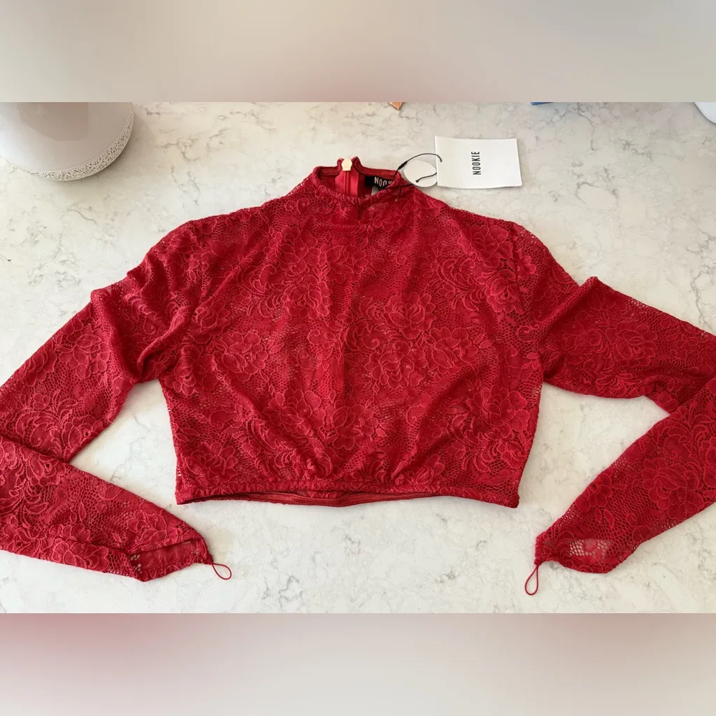 NWT Nookie Heaven Lace Set Crop Top and Pants in Red Sz‎ Small $409 - Image 3