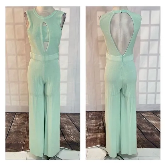 Rehab minty green knit sleeveless bandeau wide leg jumpsuit - Image 2