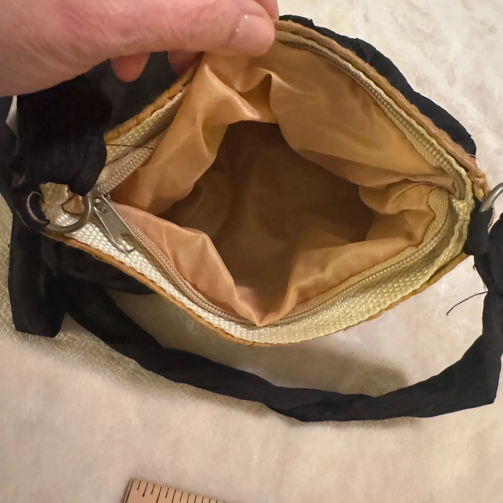 Vintage Boho Mini Black Purse Straw Trim Bow Detail Crossbody Y2K Festival - Image 4