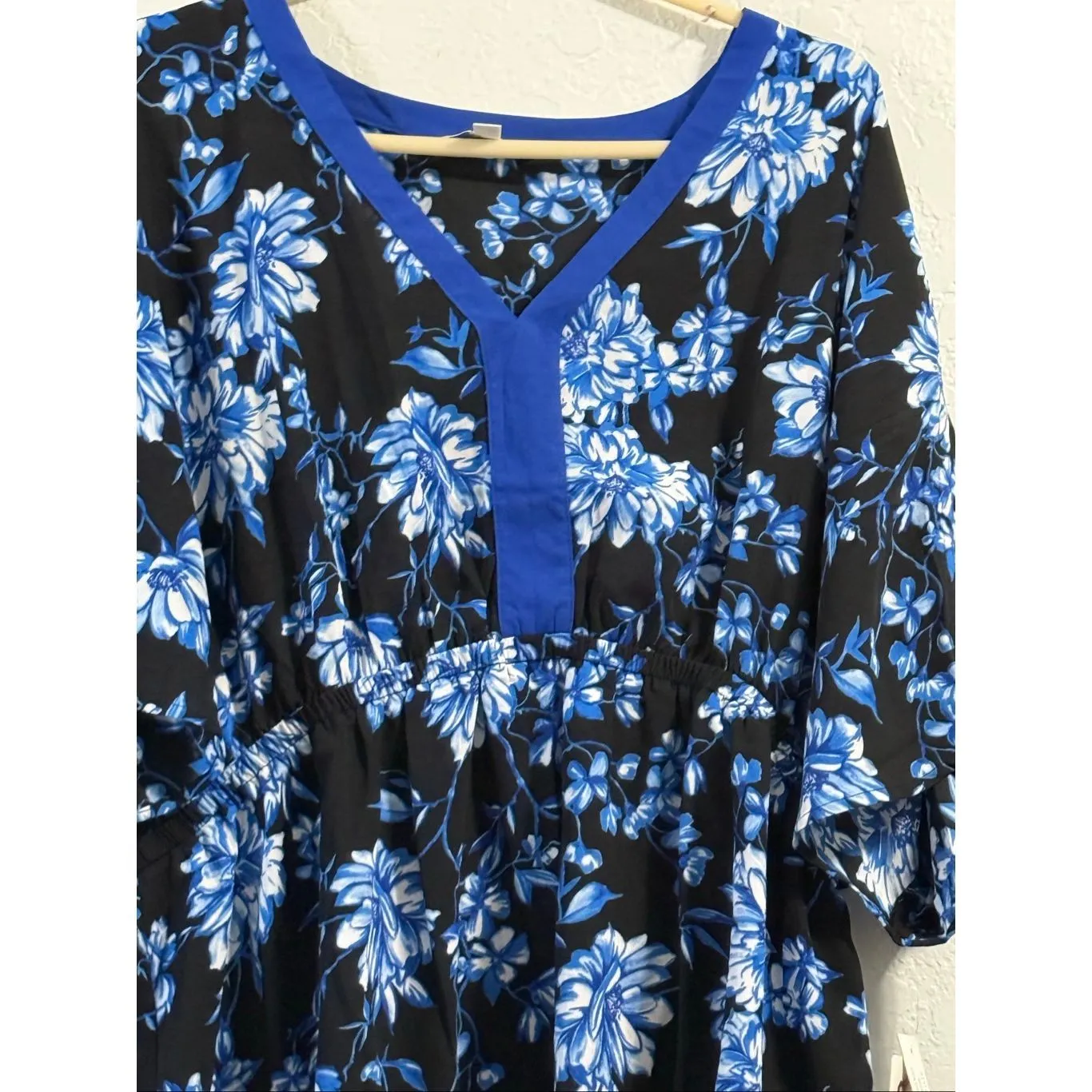 Pioneer Woman Dolman Sleeve V Neck Crepe Summer Blouse Blue Indigo XL NEW - Image 3