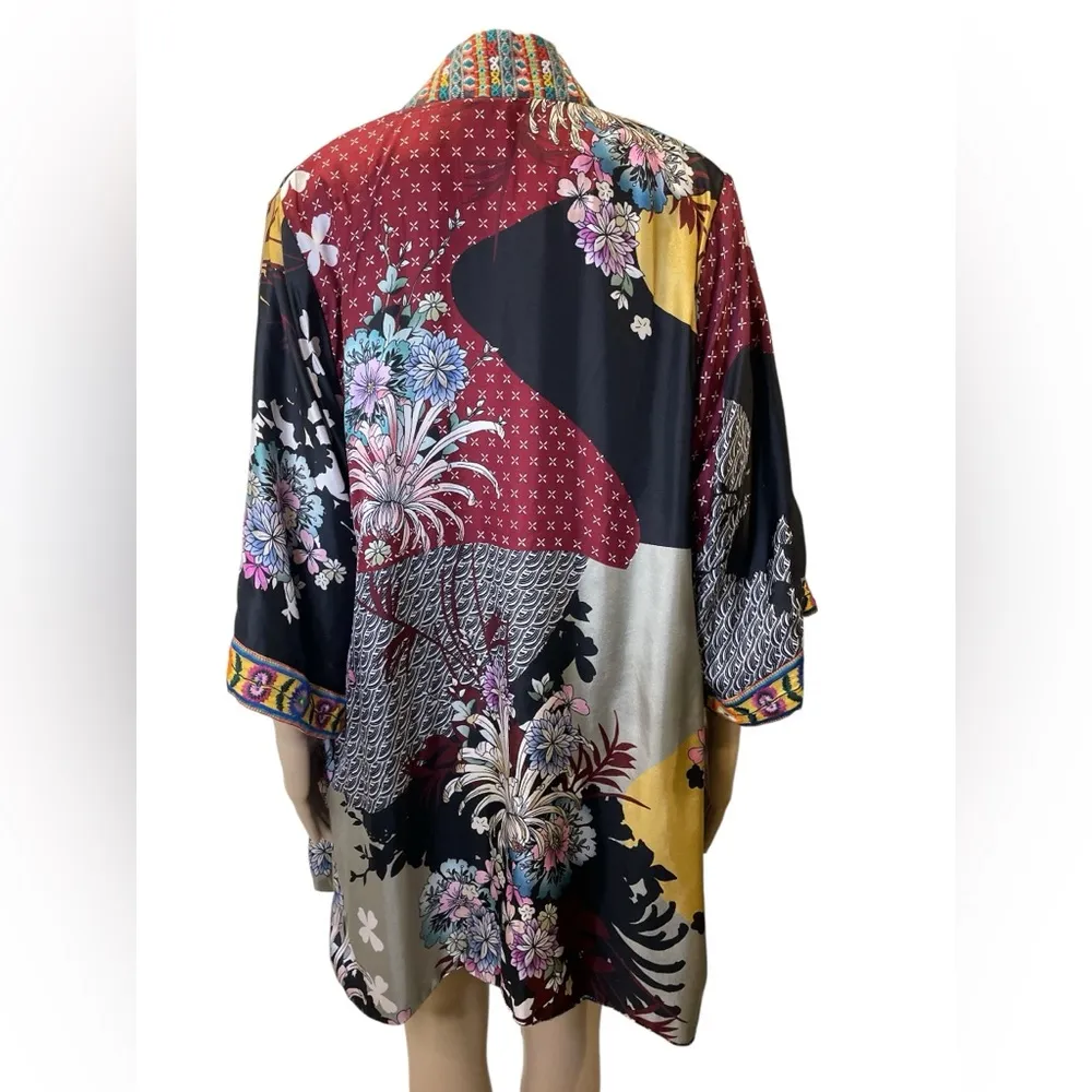 Johnny Was Avril Reversible Silk Blend /Velcet Colorful Floral Kimono Size S - Image 10