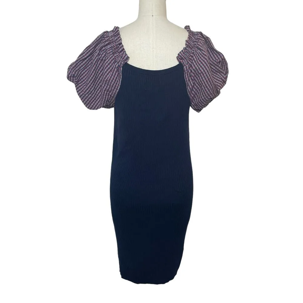 NEW Maeve Anthropologie Puff-Sleeved Mini Dress Sweater Ribbed Cotton Size Large - Image 8