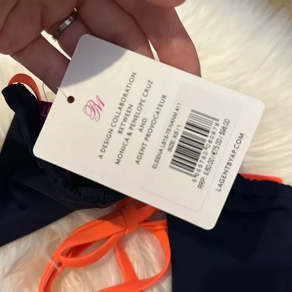 L’Agent By AP Neon Straps Wrap Around Triangle Top + Dark Navy $98 Eleena Pink Size XS - Image 7