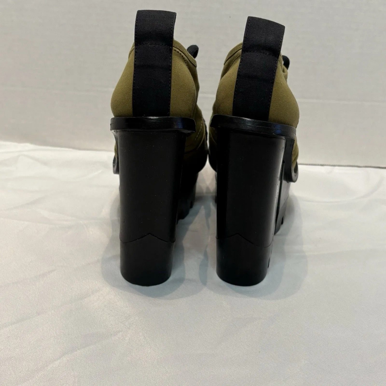 Hunter Original Canvas Platform Derby Heels – Olive Size 6 Made In Italy - Image 5