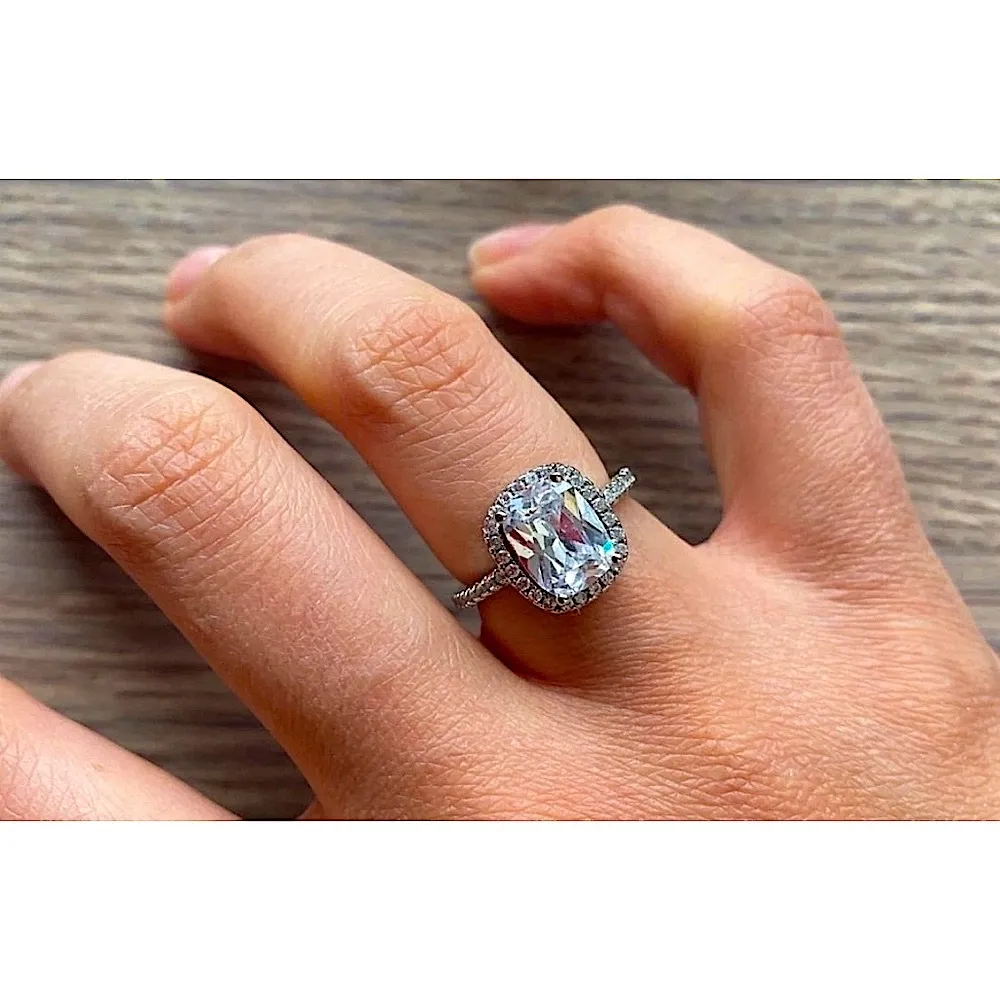 NEW Women’s 6ct Cushion Cut Halo‎ Simulated Diamond Engagement Ring, Size 6 - Image 7