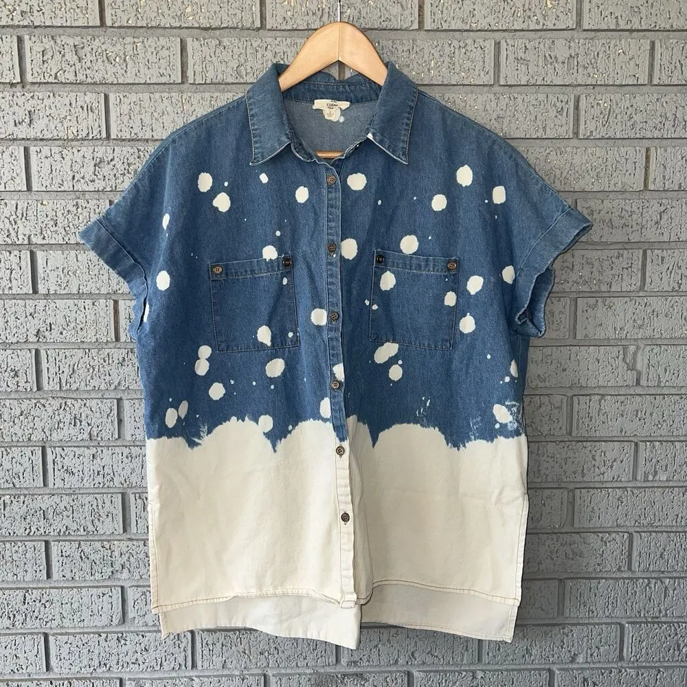 Entro Blouse Womens Small Denim Bleached Shirt Casual Button Down - Image 2