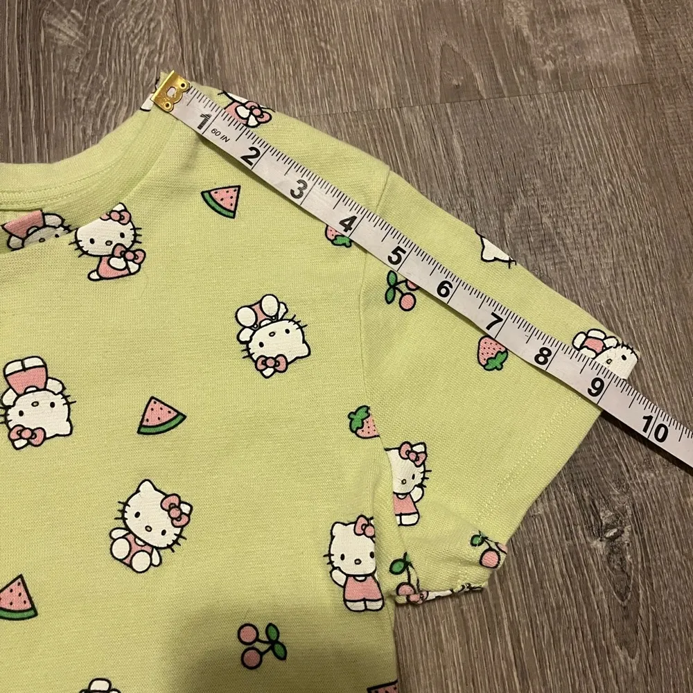 Hello Kitty Sanrio Cropped Lime Green T Shirt Watermelon Strawberry Cute Size S - Image 4