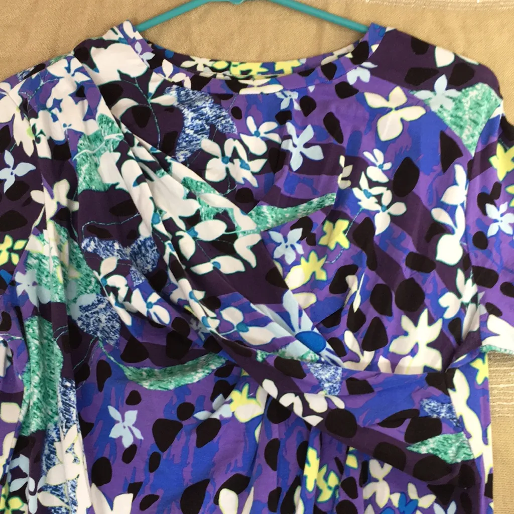 Peter Pilotto Floral Dress Very Stretchy Comfy Purple Lavender Blue White Large - Image 4