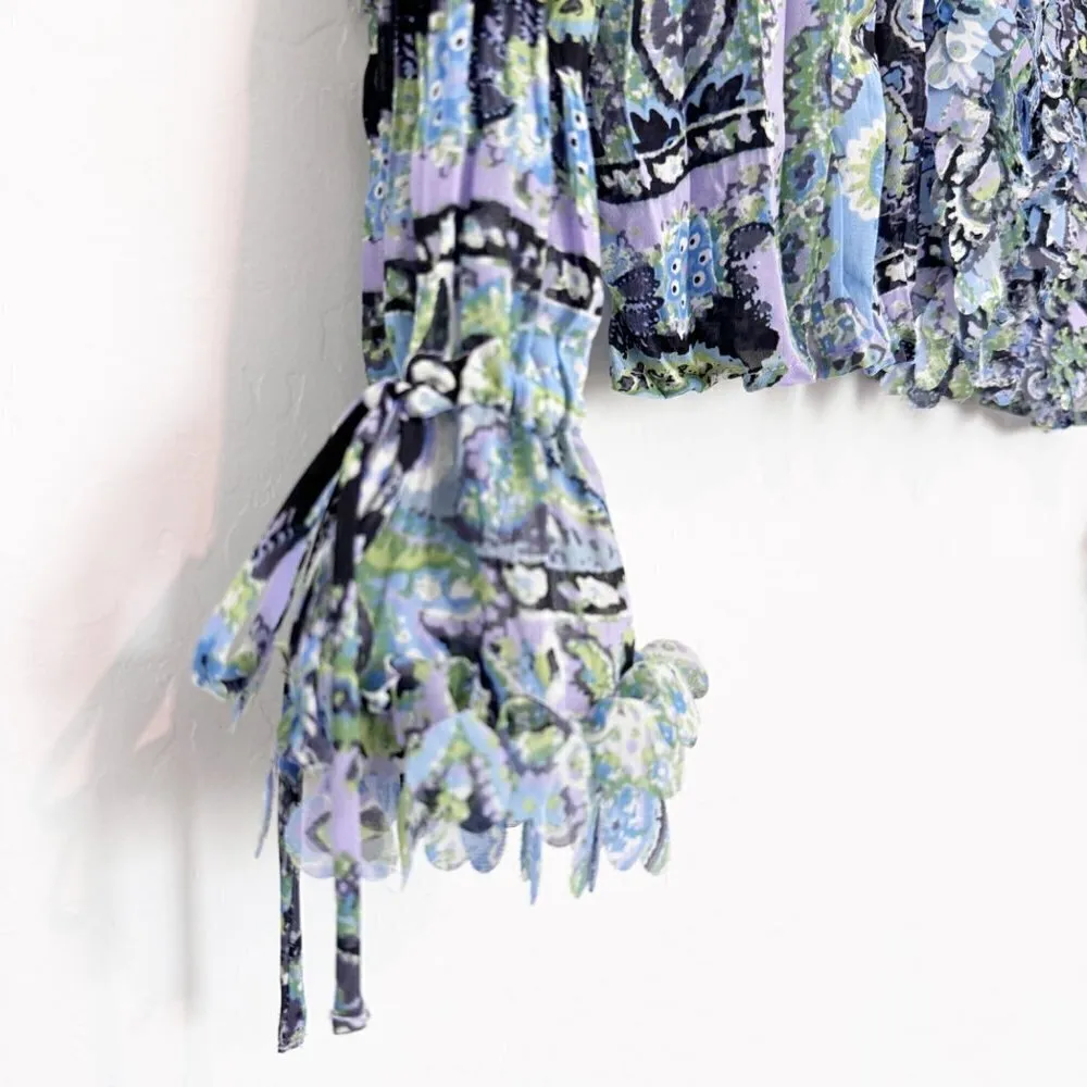 Violet + Claire Y2K Mesh Flare Sleeve Blouse Top 90s Fairy Indie Blue Size Large - Image 3