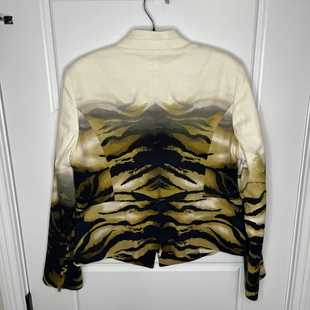 Chico's BLACK LABEL Ombre Animal Blazer‎ Jacket Size 1 (US 8) Gold Black Tiger - Image 3