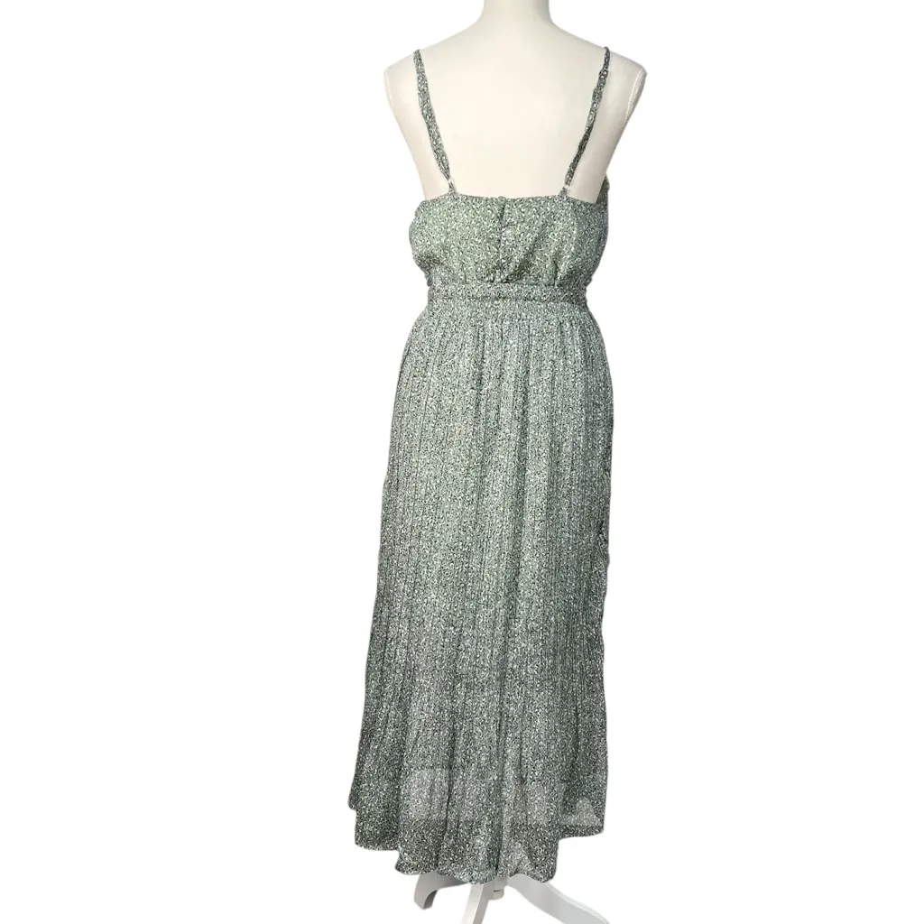 Indikah Sage Green Leopard Print Pleated Sleeveless Dress Size Medium NWT - Image 2