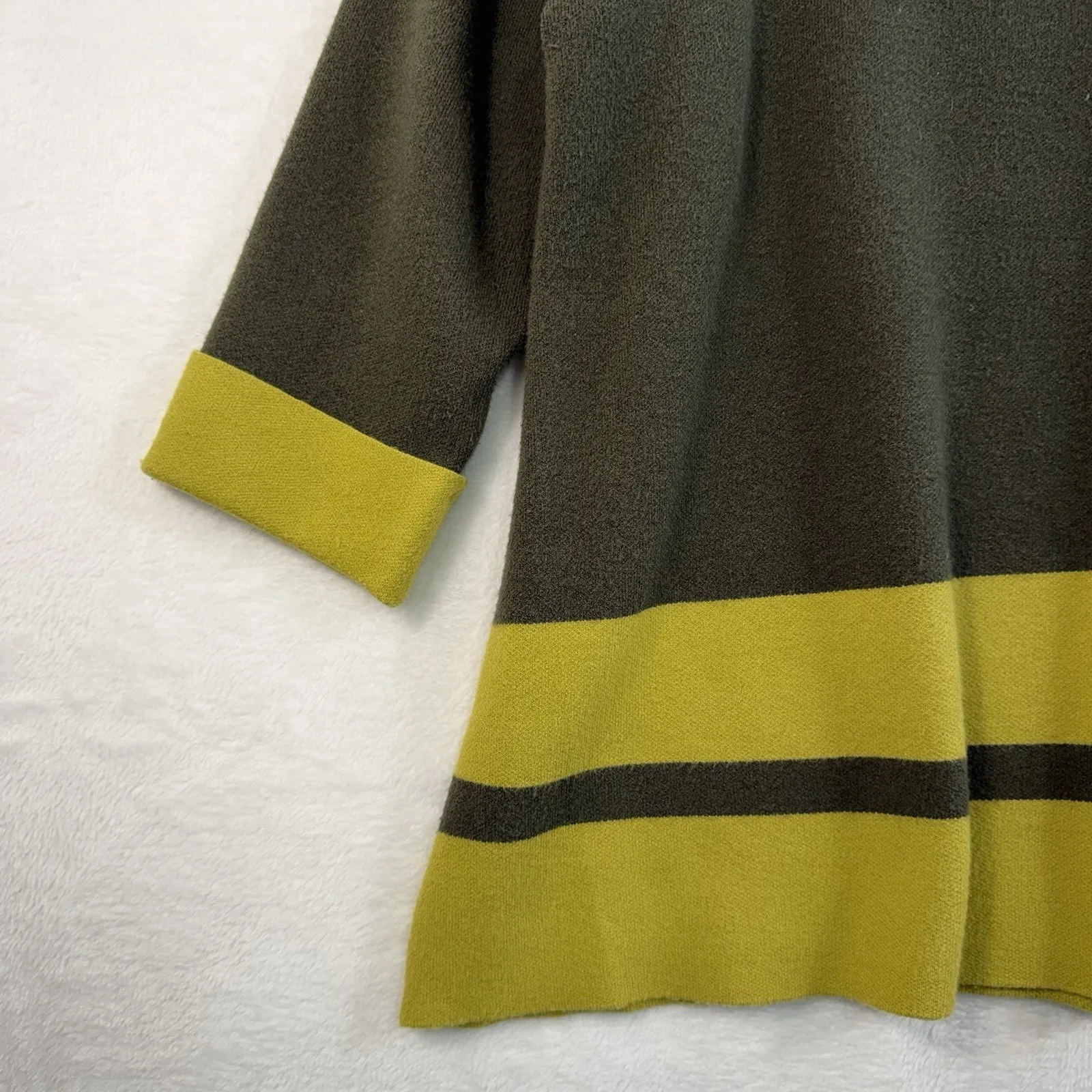 Max Studio Plus 1X Sweater 3/4 Sleeve Forest Green Striped Pullover Women's - Image 3