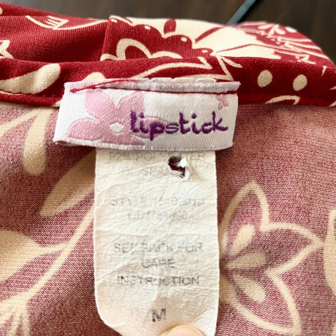 Lipstick Early 2000's Whimsygoth Bohemian Burgundy Red Cinched Midi Dress M Size M - Image 6