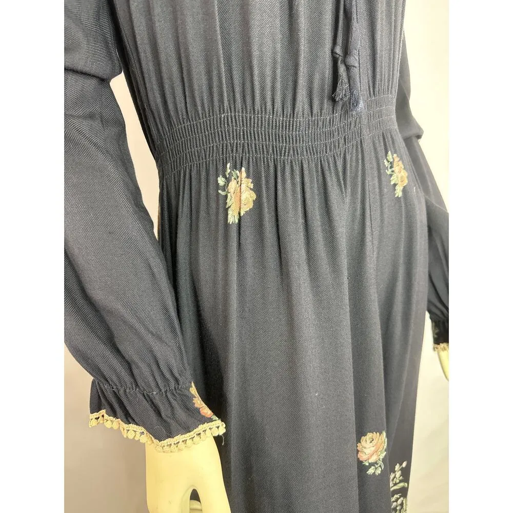 Vintage Boho Cactus N.Y.C Label Crochet Black Hippie Floral Pink Dress size 7 - Image 7