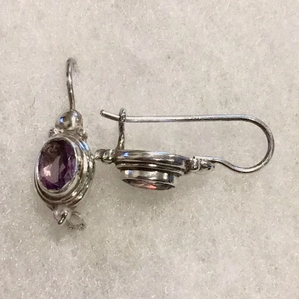 Genuine Sterling Silver Amethyst Drop Earrings - Image 3