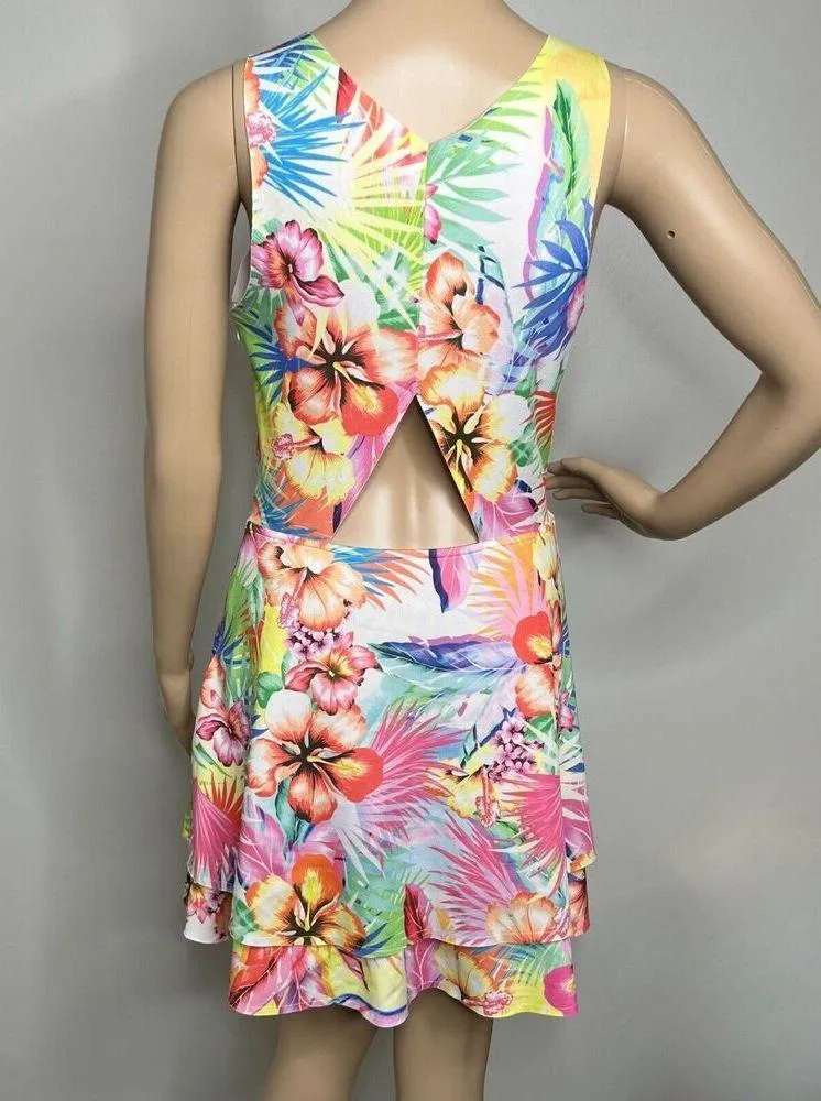 Erre Tropical Floral Patterned Skater Dress Pink Size M - Image 3
