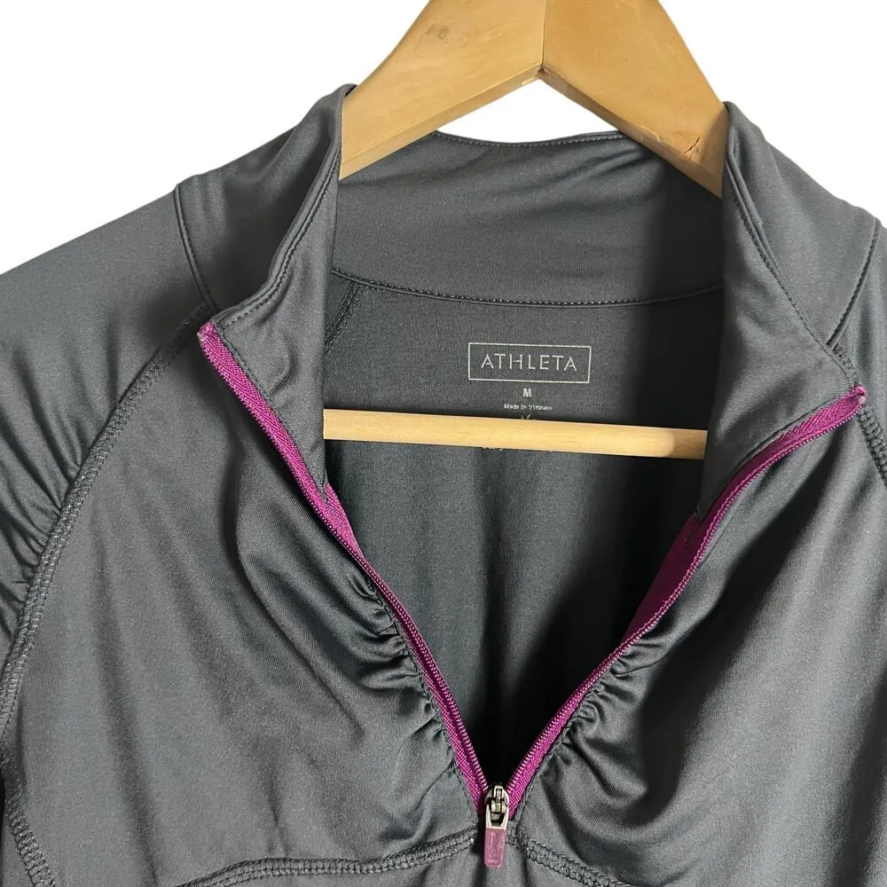 Athleta Interpid Sun Shield Gray Long Sleeve Quarter Zip Shirt Size Medium - Image 2