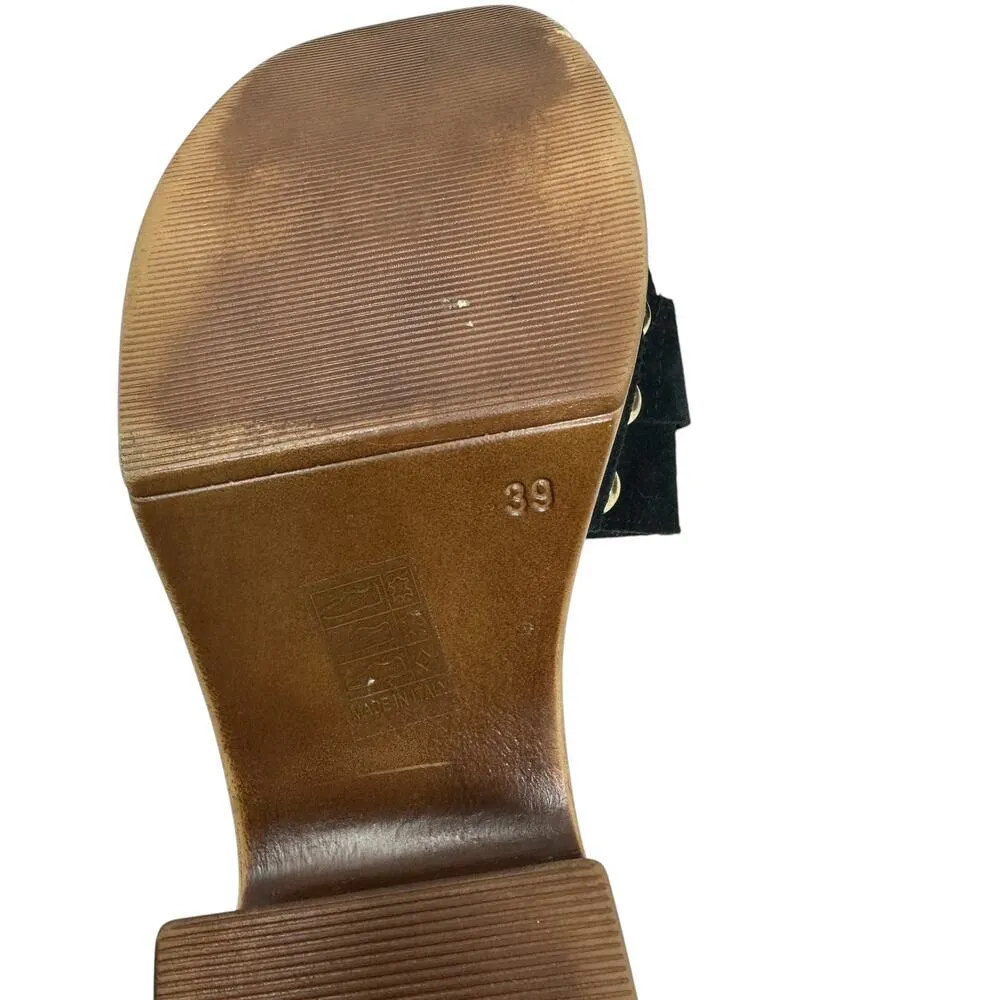 275 Central Sloane Sandal Shoes Clog Heel Gold Hardware Suede Black Size 39 US 9 - Image 12