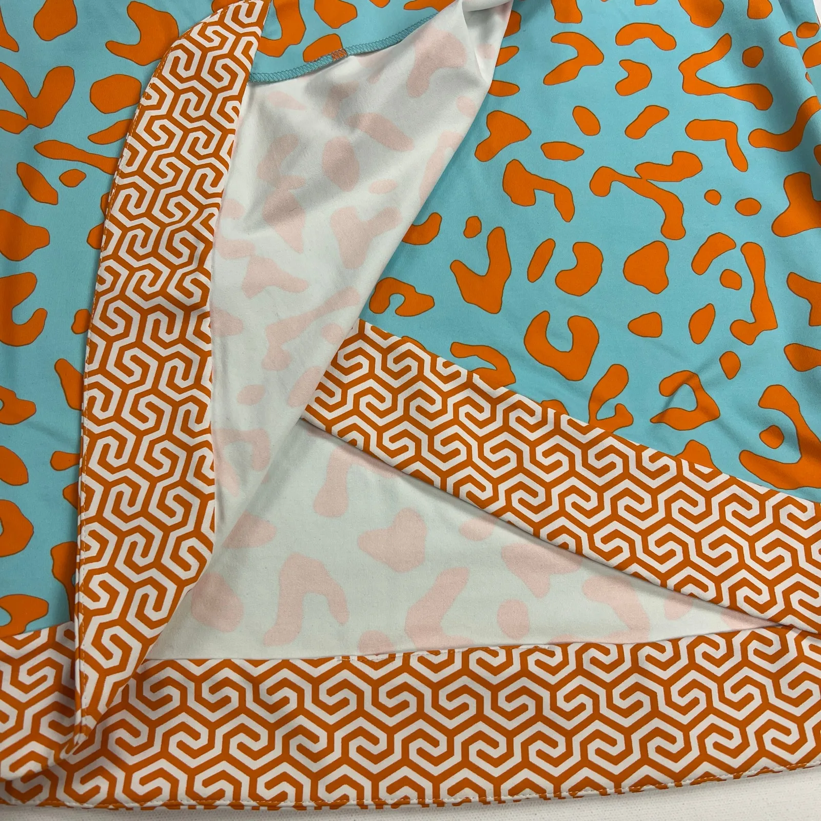 J. McLaughlin Blythe Faux Wrap Dress Leopard Greek Key Turquoise Orange Size S - Image 10