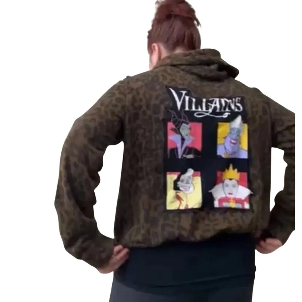 Disney Villain Graphic Zip Up Hoodie Olive Green Leopard Print Size Medium OOAK - Image 3