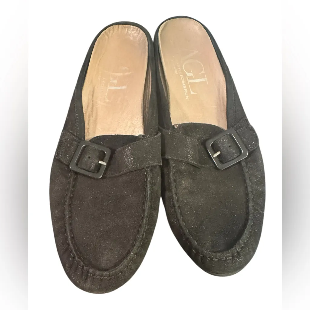 AGL attilio giusti leombruni Women’s 38 Suede Slip On Loafers mules 7.5 Black - Image 3
