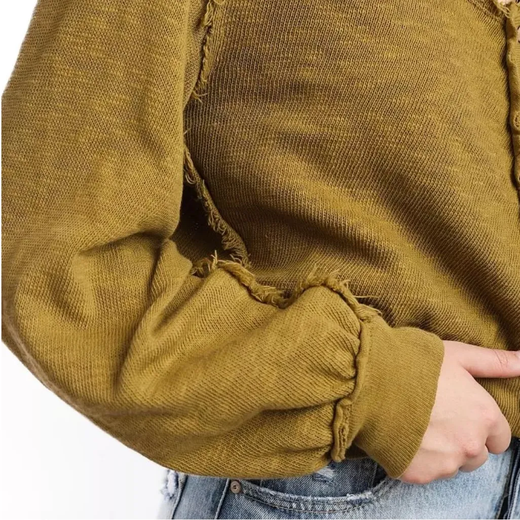 Free People X We The Free Golden Road Cardigan Curly Willow Mustard Olive Crop - Image 9