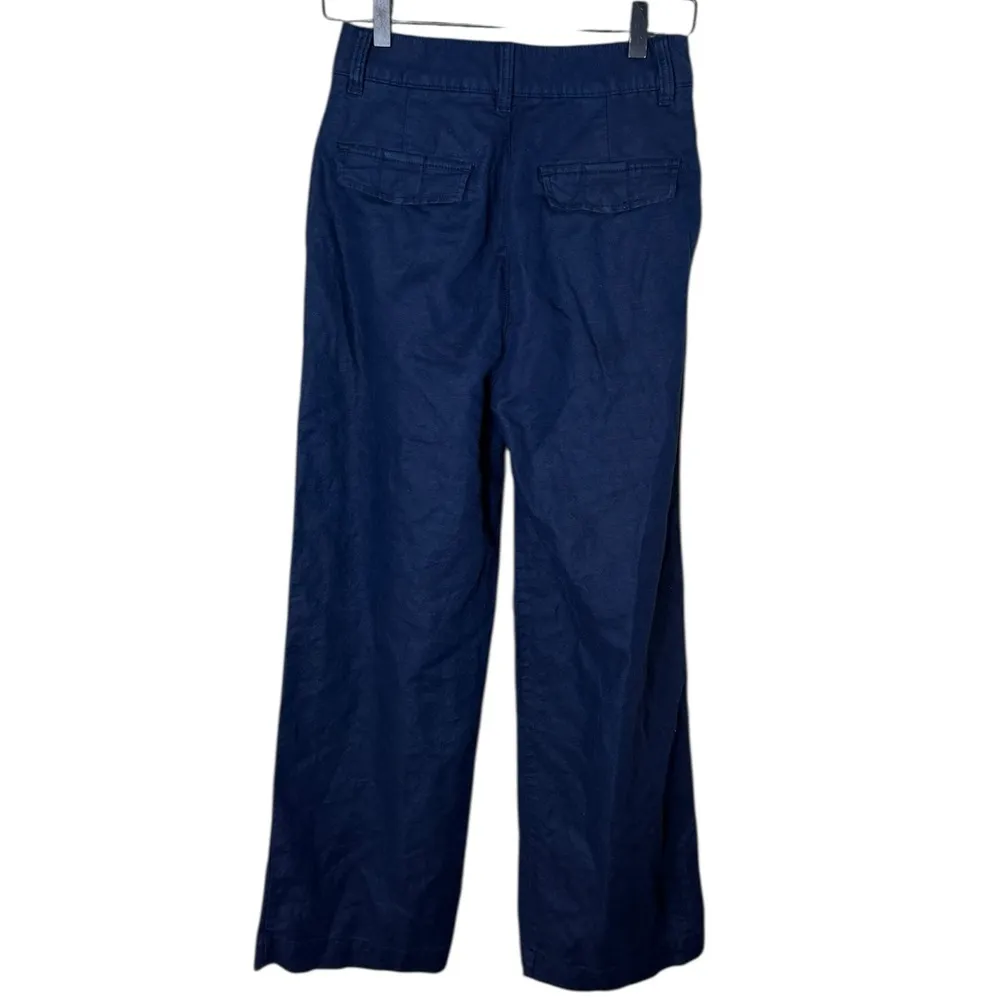 GAP Women’s Sz 2 High Rise Pleated LINEN Wide-Leg BOHO Trouser Navy Blue Pants - Image 10