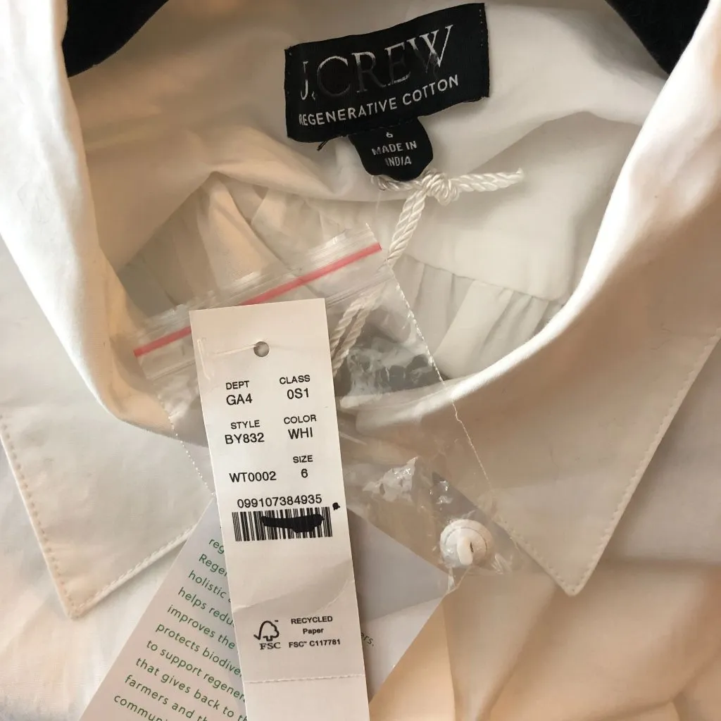 J Crew Elena Shirt-Dress In Cotton Poplin Pockets Smocked White 6 - Image 7