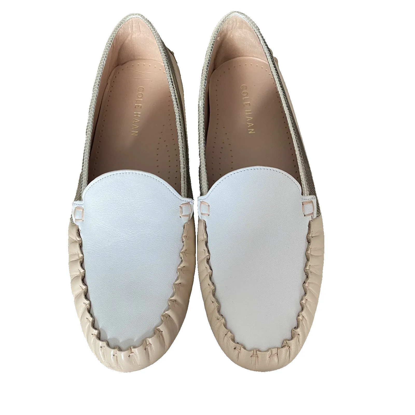 Cole Haan Evelyn Driver Leather Loafers Size 8.5 NWOB Tan White Gold - Image 8