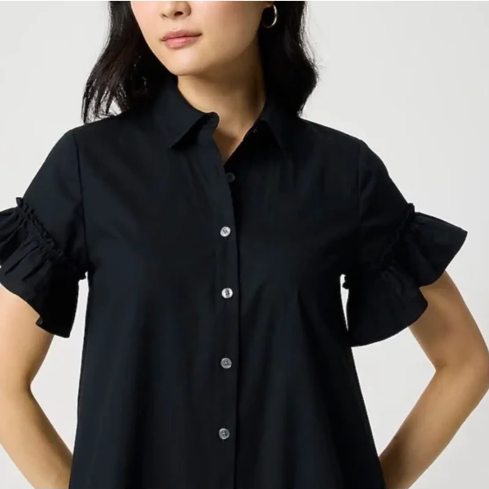 J.Crew Ruffle Sleeve Mini Shirt Dress Cotton Pockets Classic Black US 6 NWT - Image 3