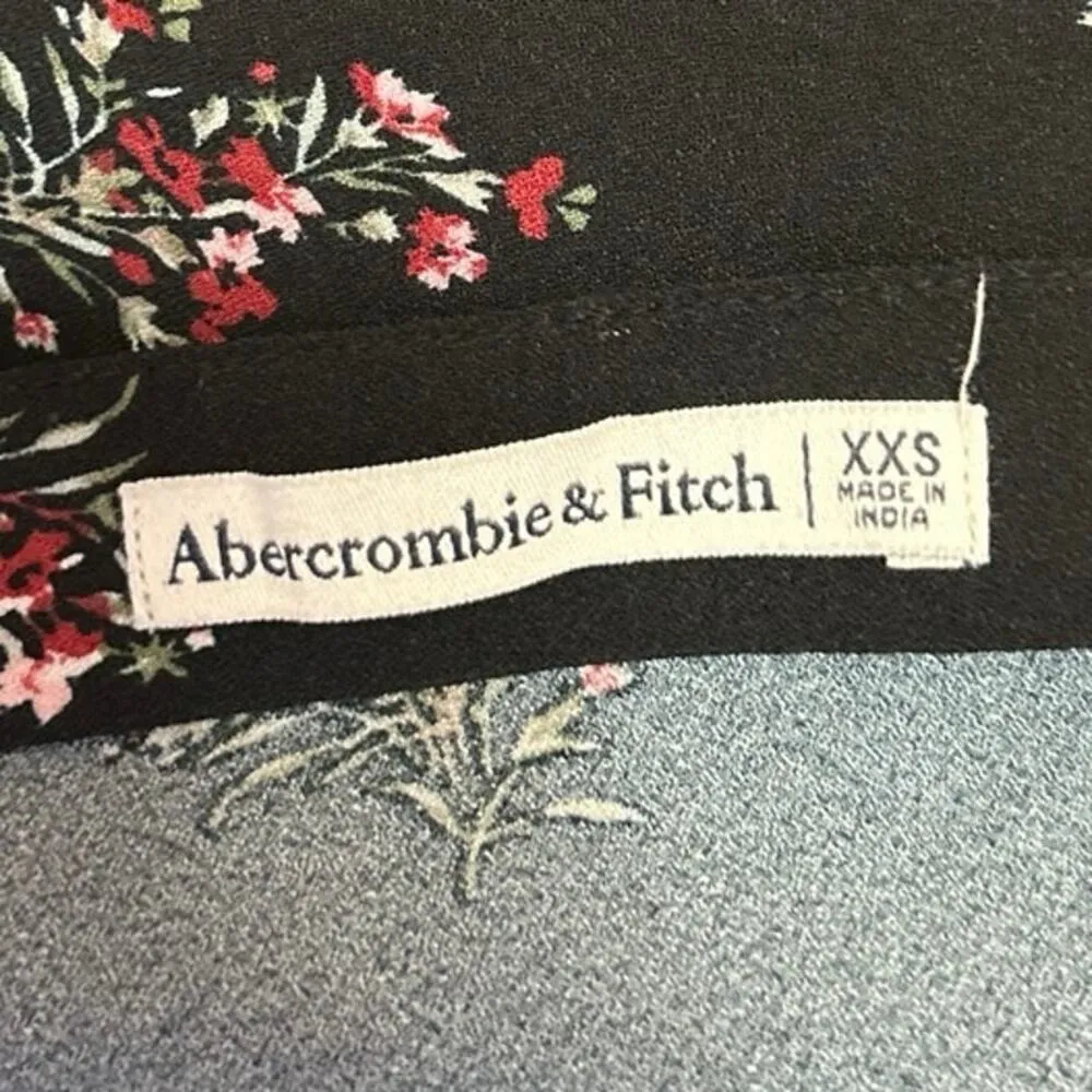 Abercrombie & Fitch Black Floral High Waist Midi High Slit A-Line Skirt Size XXS - Image 4