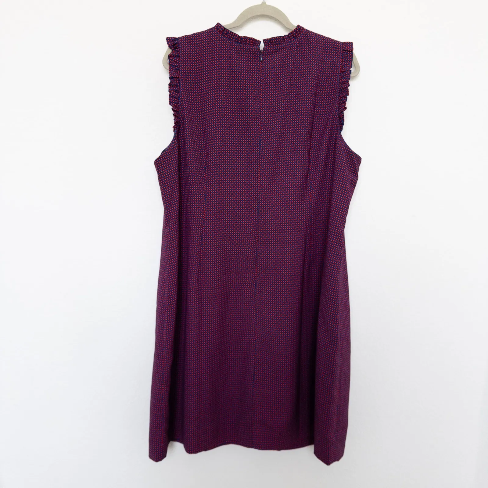 J.Crew Womens Dress Size 20 Red Blue Geometric‎ Print Ruffle Preppy Office Chic - Image 6