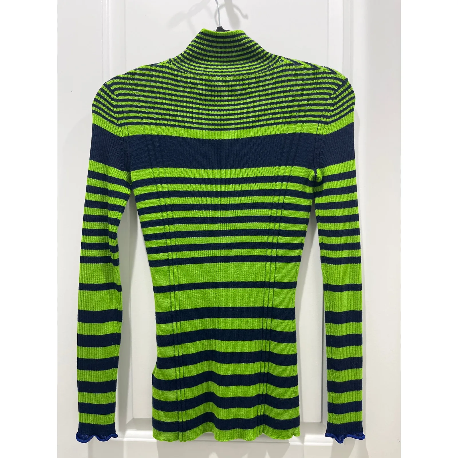 VICTORIA BECKHAM Striped Turtleneck Wool Pullover In Light Green Sz US 0 - Image 8