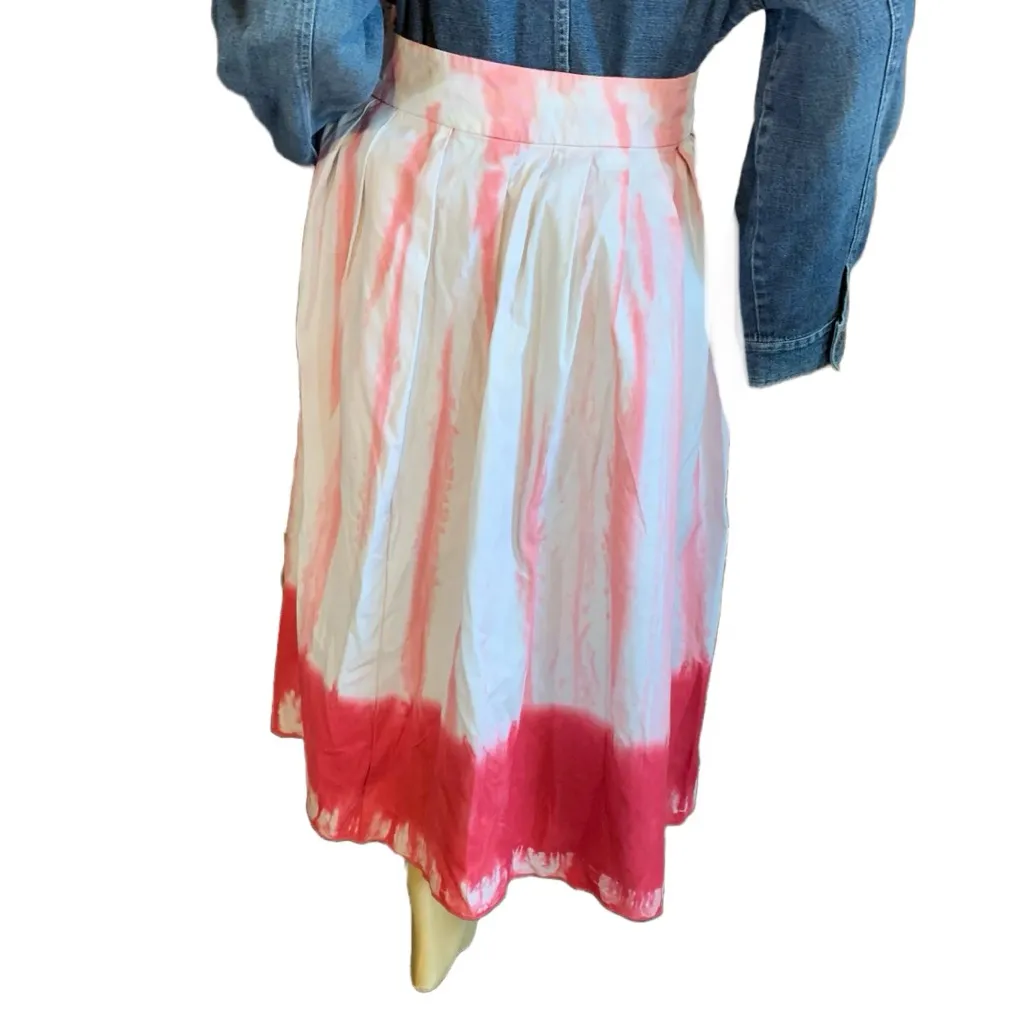 ANTHROPOLOGIE TINY WHITE & CORAL PINK TIE DYE COTTON WRAP MIDI SKIRT (M) Size M - Image 3