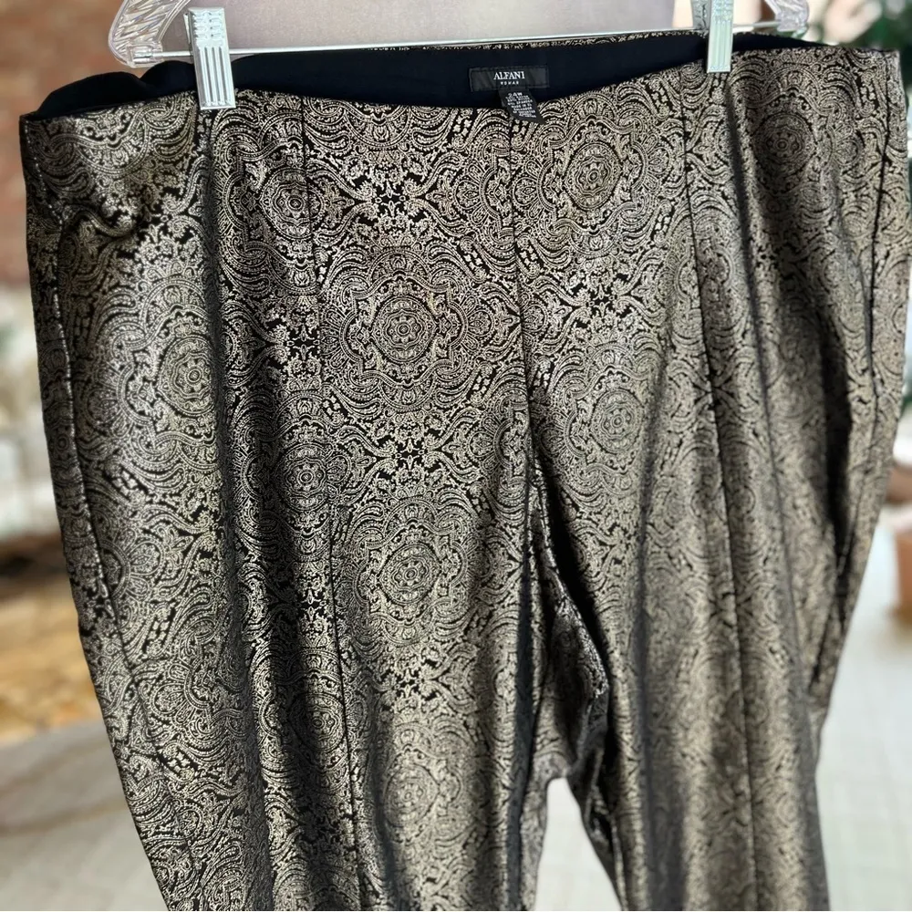 Alfani Pants Gold Metallic Stretch Skinny 24W Cocktail Party Holiday Glam Chic - Image 7