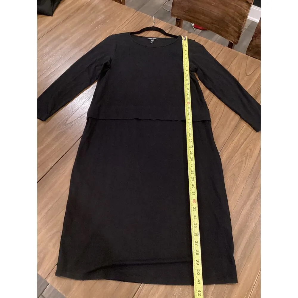 Eileen Fisher Overlay Long Sleeve Knee length sheath Dress Black 3/4 Sleeves S - Image 10