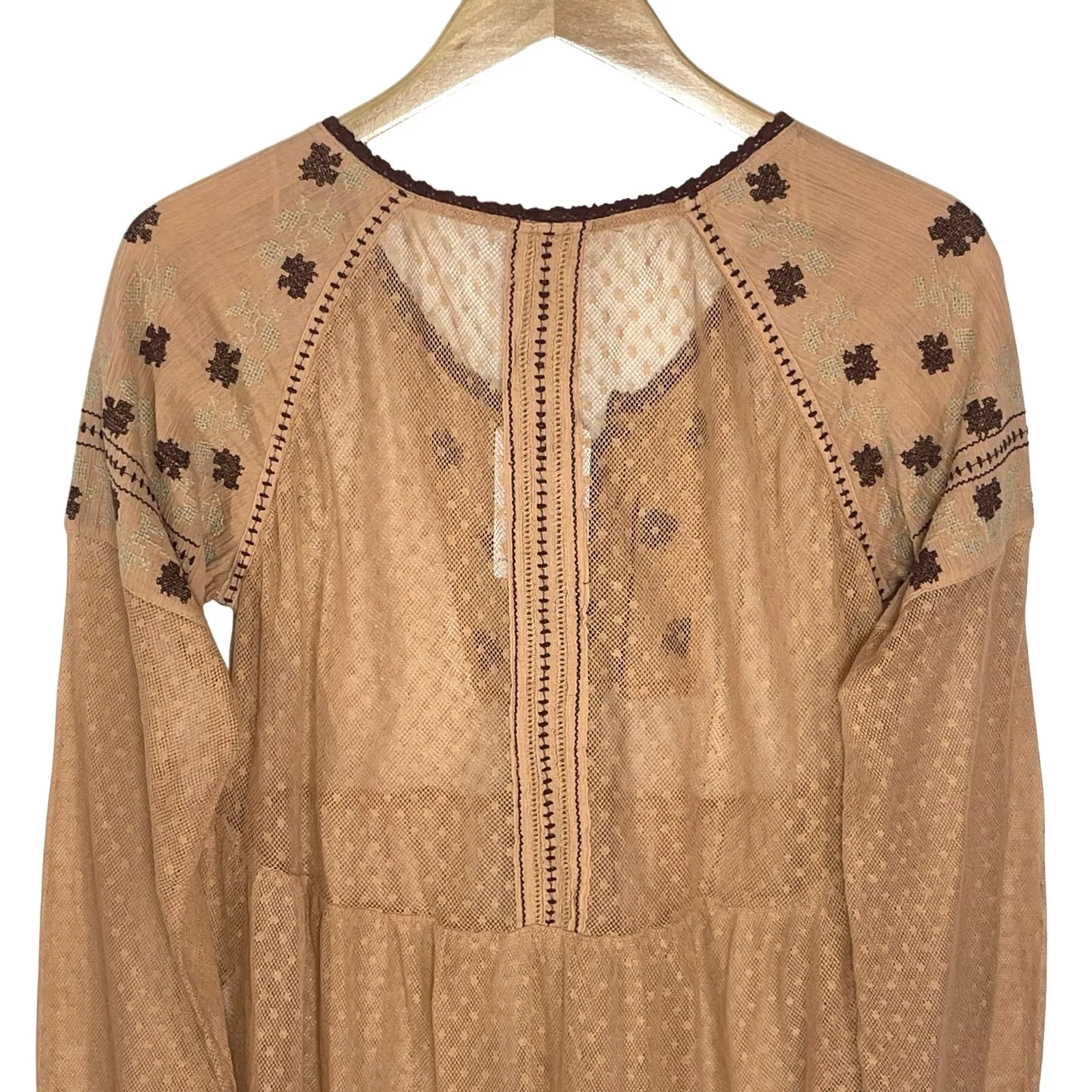 NWT FREE PEOPLE Women’s Roses are Red Boho Embroidered Sheer Blouse - Image 6