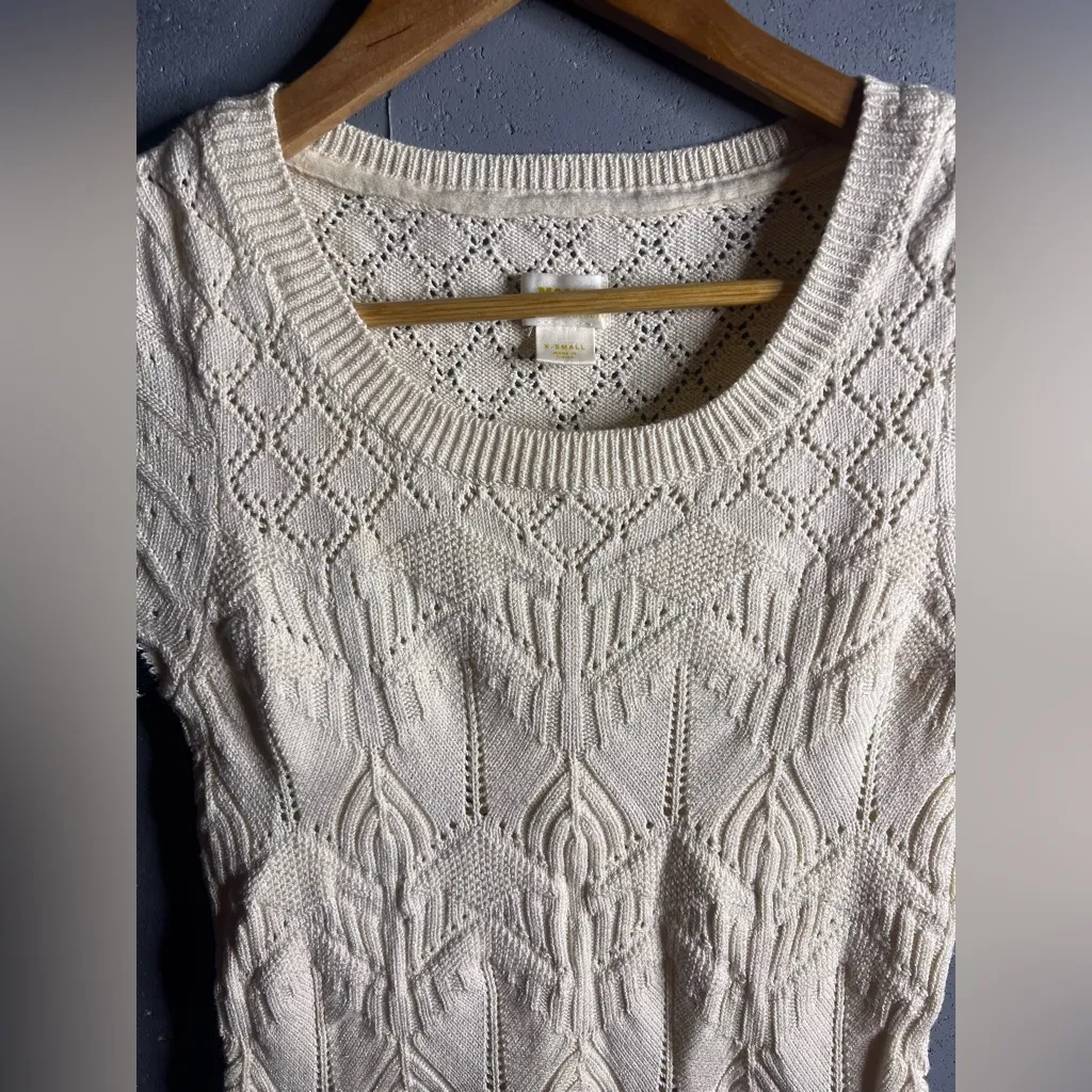 Maeve Short-Sleeve Pointelle Sweater in soft cream color.  Size XS - Image 5