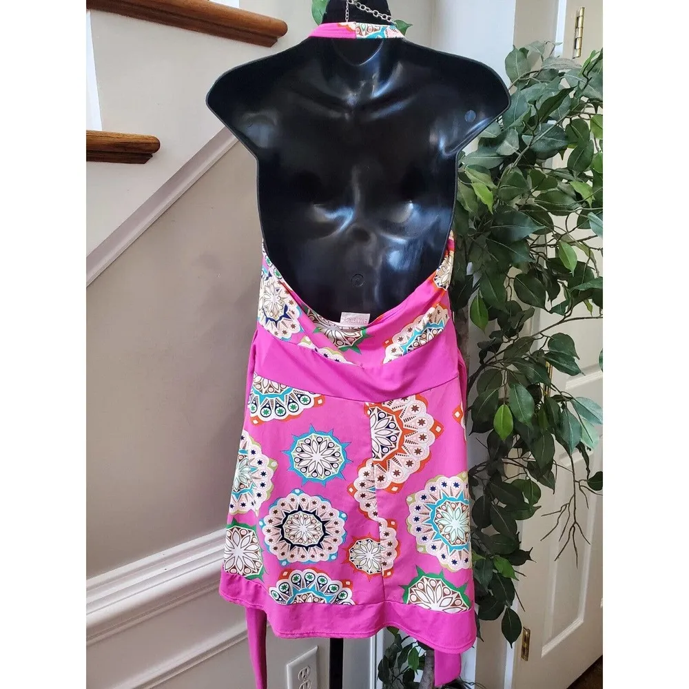 Emily Stacy Women's Pink Polyester Halter Neck Sleeveless Swimwear Dress Large - Image 7
