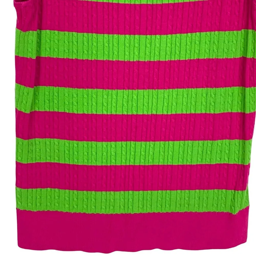 Vintage 90s Preppy Cable Knit Vest Pink Lime Stripe M Golf Academia Talbots - Image 3